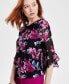 Фото #6 товара Women's Floral-Print Ruffle-Sleeve Blouse