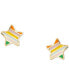 ფოტო #2 პროდუქტის Children's Striped Enamel Star Stud Earrings in 14k Gold