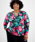 Plus Size Printed Long-Sleeve Top, Created for Macy's Ailee Combo, 2X - фото #1