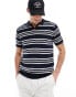 Фото #1 товара Brave Soul heavyweight textured knit trophy neck polo in navy stripe