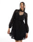 Фото #2 товара New Look puff sleeve lace mini dress in black