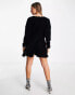 Фото #4 товара ASOS DESIGN velvet mini dress with lattice edge and cut out waist detail in black