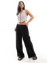 ASOS DESIGN Petite Wide leg dad trouser with linen in black