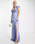 TFNC Tall Bridesmaid – Maxikleid in Puderblau mit Zierknoten vorne BLAU, DE 34 - фото #3