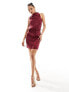 Flounce London high neck sleeveless satin mini dress in port