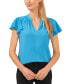 ფოტო #2 პროდუქტის Women's Short Ruffled Sleeve Solid V-Neck Blouse