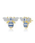 Фото #1 товара Sterling Silver 14k Yellow Gold Plated with Blue Sapphire & Cubic Zirconia Wasp Stud Earrings