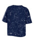 Women's Navy Penn State Nittany Lions Bleach Wash Splatter Cropped Notch Neck T-shirt