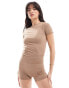 Фото #3 товара ASOS DESIGN seamless sculpting cap sleeve crew neck top co-ord in mocha