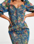 Фото #8 товара ASOS DESIGN tapestry corset mini dress with long sleeves in blue floral