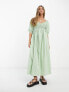 Фото #1 товара ASOS DESIGN cotton shirred corset midi dress in sage green