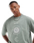 ASOS DESIGN oversized t-shirt in washed khaki with celestial chest print