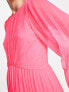 ASOS DESIGN Tall tie back fluted sleeve pleated midi dress in fluro pink