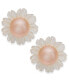 ფოტო #1 პროდუქტის Pink Cultured Button Freshwater Pearl (6mm) & White Mother-of-Pearl (12mm) Stud Earrings in Sterling Silver