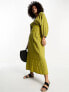 Фото #3 товара ASOS DESIGN textured v neck batwing midi dress with open back in olive