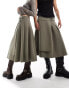 Фото #1 товара Reclaimed Vintage genderless tailored kilt skirt with buckle in olive green co-ord