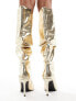 Фото #5 товара Stradivarius metallic knee high stiletto boot in gold