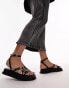 Topshop Kayla leather strappy sandal with buckle detail in black Черный, 40 - фото #3