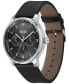 ფოტო #4 პროდუქტის Men's Contender Quartz Multifunction Black Leather Watch 44mm