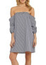 Фото #1 товара Cece 247690 Womens Brooklyn Striped Off-The-Shoulder Dress Copen Blue Size 10