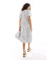 Фото #3 товара Monki wrap midi smock dress with tiered hem in white and black pane check