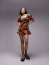 Topshop ruffle tea dress with raw seams in red floral print