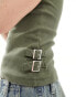 COLLUSION shrunken ribbed t-shirt in dark khaki with buckle detail