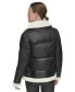 Фото #18 товара Women's Mixed Puffer Jacket With Faux Leather and Sherpa Trim