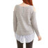 Moral Fiber Juniors' Spreckled Knit Cold Shoulder Hi-Low Chiffon Back Sweater M