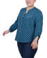 Фото #3 товара Plus Size 3/4 Sleeve Roll Tab Y Neck Blouse