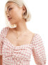 Lipsy sweetheart neckline woven top in pink gingham Rosa Karomuster, 32 - фото #3