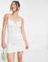 Фото #1 товара Miss Selfridge tie front bodycon mini dress in ivory ditsy