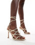 Фото #2 товара ASOS DESIGN Native strappy heeled sandals in gold