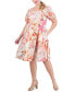 Фото #1 товара Plus Size Floral-Print Puff-Sleeve Midi Dress