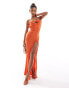 Murci keyhole ruffle trim maxi thigh split dress in orange