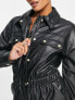 Фото #2 товара Miss Selfridge Petite shirred waist faux leather jumpsuit in black
