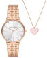 Women's Three-Hand Rose Gold-Tone Stainless Steel Bracelet Watch, 36mm and Rose Gold-Tone Stainless Steel Necklace Set