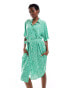 Фото #4 товара Monki tie waist midi shirt dress in green meadow print exclusive to ASOS