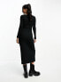 Фото #3 товара ASOS DESIGN v neck long sleeve ribbed midi dress with front split detail in black