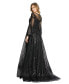 ფოტო #2 პროდუქტის Women's Jewel Encrusted Illusion Long Sleeve A Line Gown