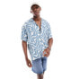 Jack & Jones revere collar wave print shirt in blue