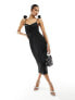 Фото #1 товара In The Style satin ruched midi dress with corsage strap detail in black