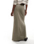 Фото #6 товара Miss Selfridge linen blend bias maxi skirt in khaki