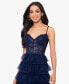 Juniors' Corset Tiered-Mesh A-Line Dress