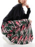 Pieces plisse maxi skirt in multi graphic print