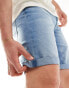 Bershka roll up denim short in light blue