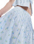 Motel ditsy floral gingham pleat midi skirt in baby blue