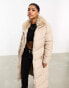 Threadbare Fairy longline maxi puffer coat with faux fur collar in stone