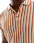 Jack & Jones Premium knitted stripe polo in burnt orange солнечный ожог, XL - Chest 112cm - фото #3