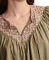 Фото #4 товара Women's Embroidered Tie-Neck Peasant Top